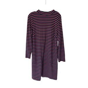 J. Jill Dress Pink Blue Striped Short Mock‎ Neck Long Sleeve Casual Large